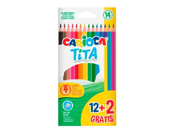 Carioca Tita Confezione da 12 + 2 Matite Colorate - Mine Resistenti - Colori Assortiti
