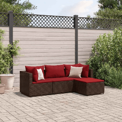 VidaXL Set Mobili da Giardino 4 pz con Cuscini in Polyrattan Marrone
