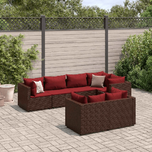 VidaXL Set Divani da Giardino 7 pz con Cuscini in Polyrattan Marrone