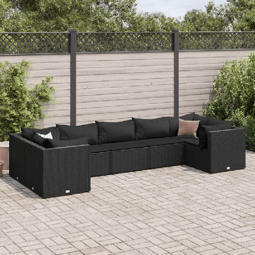 VidaXL Set Salotto da Giardino con Cuscini 7pz Nero Polyrattan