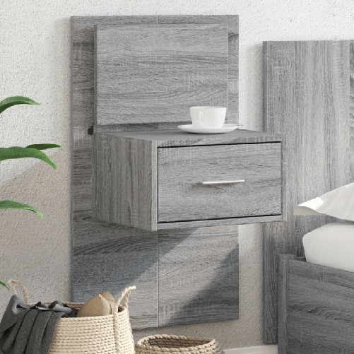 VidaXL Comodino a Parete con luci LED Grigio Sonoma