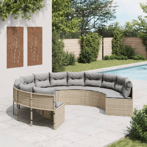 VidaXL Divano da Giardino con Cuscini Circolare Beige in Polyrattan