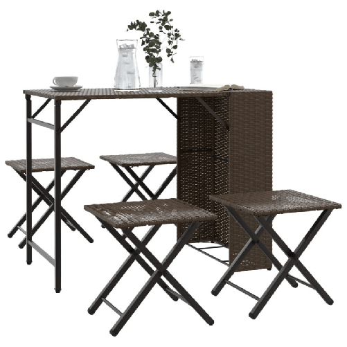 VidaXL Set da Pranzo da Giardino Pieghevole 5 pz Marrone in Polyrattan