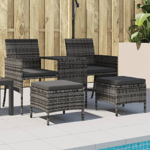 VidaXL Divano Giardino 2 Posti con Tavolo e Sgabelli Grigio Polyrattan