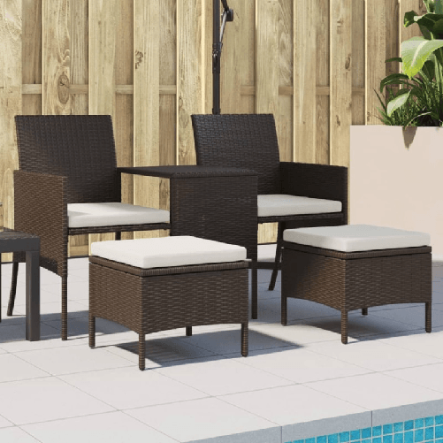 VidaXL Divano Giardino 2Posti con Tavolo e Sgabelli Marrone Polyrattan