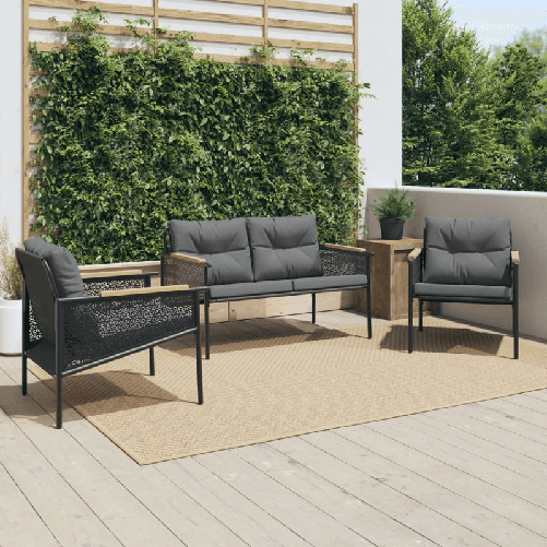 VidaXL Set Mobili da Balcone 3 pz con Cuscini Nero in Acciaio