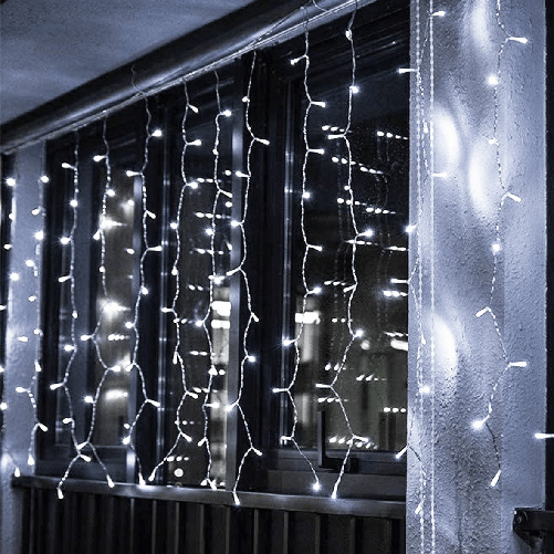 Silamp Ghirlanda LED 220V 3M a tenda 14 pendenti 140led IP44 luce Bianca
