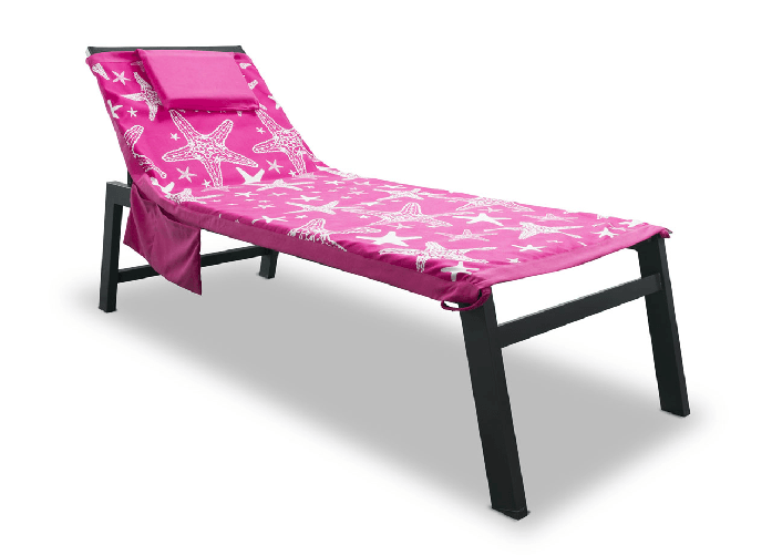 BIANCHERIAWEB Telo Mare Microfibra Da Lettino Con Cuscino E Tasche Modello Miami Fucsia