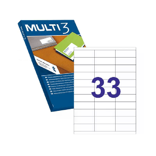 Multi3  Confezione Multi3 da 16.500 etichette rettangolari 70x254 mm - 500 fogli x 33 etichette