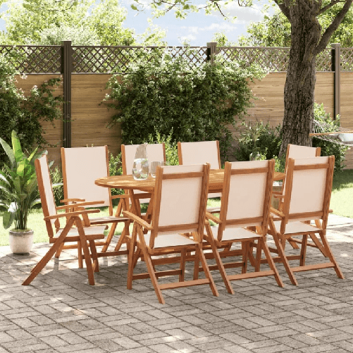 VidaXL Set Pranzo da Giardino 9pz Legno Massello di Acacia e Textilene