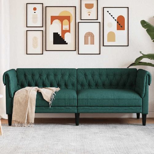 VidaXL Divano Chesterfield a 3 Posti Verde Scuro in Tessuto