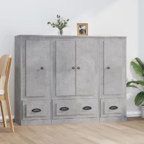VidaXL Credenze 3 pz Grigio Cemento in Legno Multistrato