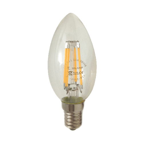 Silamp Lampadina a Led E14 6w Candela oliva passo piccolo a vite con filamento C35-6W