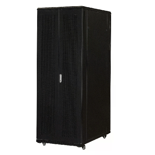 LINK Armadio Rack 42U 800X1200 Porta Doppia Traforata Con 2 Ripiani Nero