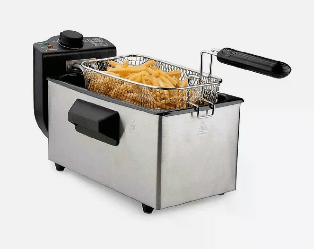 DCG Friggitrice 3,5L Olio Acciaio Inox Professionale Termostato Cestello Estraibile