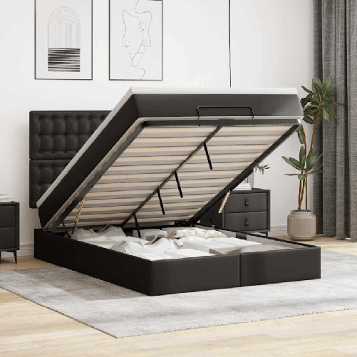 VidaXL Struttura Letto Pouf con Materasso Nero 140x200 cm Similpelle