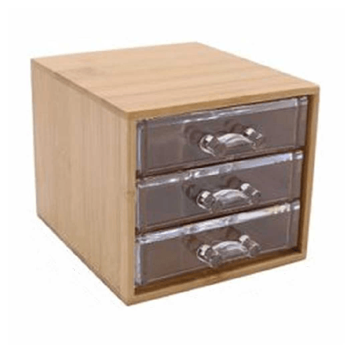 Cleafe Porta Gioielli Cosmetici Con 3 Cassetti Organizzatore Casa In Legno 12.3x15.3x11 Cm 10830 -