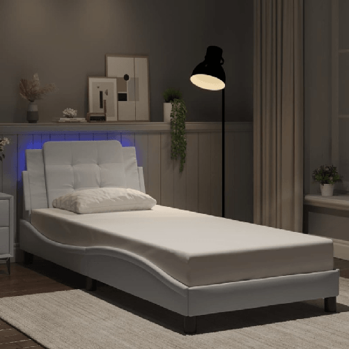 VidaXL Giroletto con Luci LED Bianco 90x190 cm in Similpelle