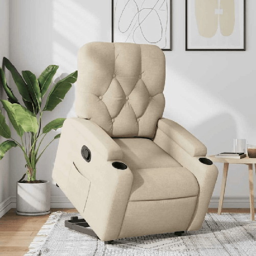 VidaXL Poltrona Alzapersona Reclinabile Crema in Tessuto