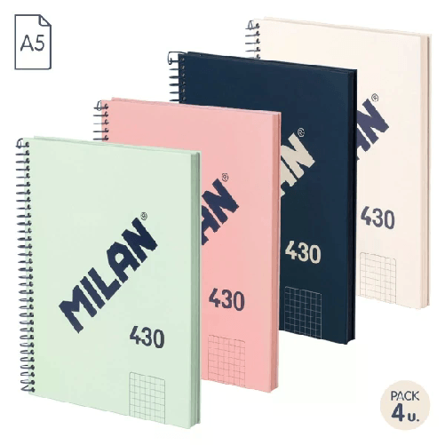 Milan  Serie Milan 1918 Confezione da 4 Quaderni a Spirale Formato A5 Griglia 5x5mm