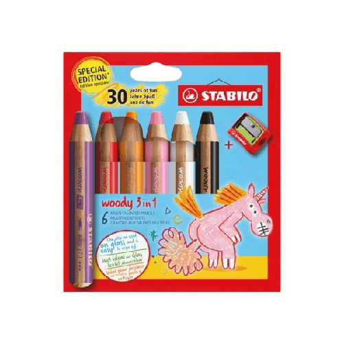 Stabilo Woody 3 in 1 30° anniversario Unicorno confezione da 6 matite colorate + temperino