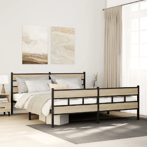VidaXL Giroletto senza Materaso in Metallo Rovere Sonoma 183x213 cm