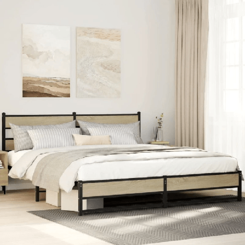 VidaXL Giroletto senza Materaso in Metallo Rovere Sonoma 193x203 cm