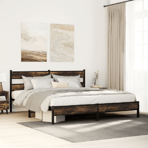VidaXL Giroletto senza Materaso in Metallo Rovere Fumo 193x203 cm