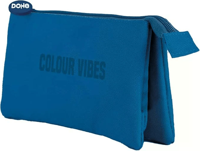 Dohe Astuccio triplo Dohe Colour Vibes - Doppia chiusura a cerniera con tiretto in gomma - Blu