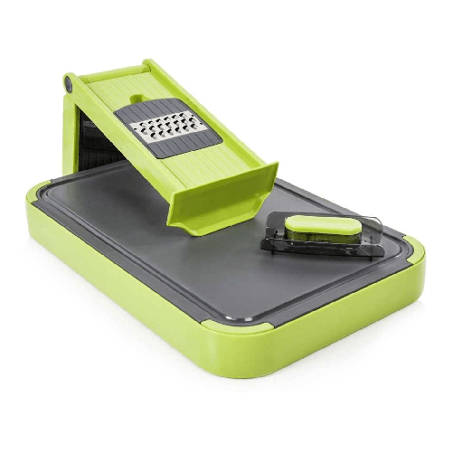 TrAdE Shop Traesio  Mandolina Tagliere 6 In 1 Con Lame Ultra Resistenti Design Compatto Verde Grigio Cucina -