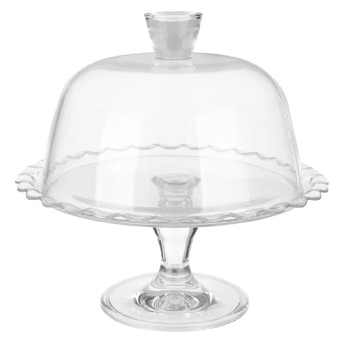 TrAdE Shop Traesio  Alzata Porta Torta Dolci Pasticcini Con Coperchio Trasparente Vetro 26 X 26 X 26 Cm -