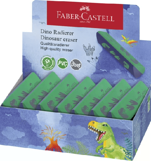Faber-Castell  Gomma Faber-Castell Dinosaur senza PVC - Forma triangolare ergonomica - Senza residui
