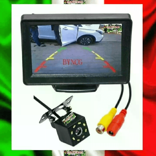 Leovin Kit Monitor 4,3" + Telecamera Retromarcia 8 Led Auto, Visione Notturna