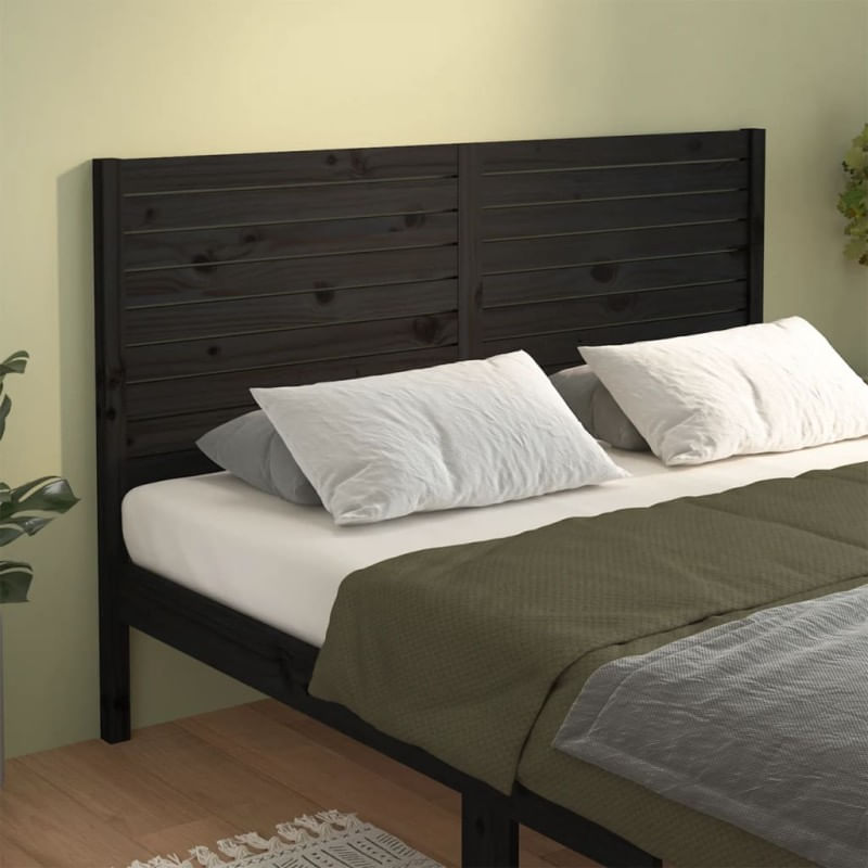 Testiera-per-Letto-Nera-126x4x100-cm-in-Legno-Massello-di-Pino