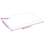 vidaXL Piano Bagno Marrone Chiaro 80x60x2 cm Legno Massello Trattato