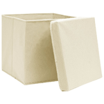 Scatole Portaoggetti con Coperchi 4pz Crema 32x32x32 cm Tessuto