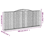 vidaXL Cesti Gabbioni ad Arco 2 pz 400x30x160/180 cm Ferro Zincato