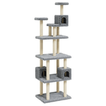 vidaXL Albero per Gatti con Tiragraffi in Sisal Grigio Chiaro 188 cm