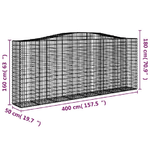 vidaXL Cesti Gabbioni ad Arco 15 pz 400x50x160/180 cm Ferro Zincato