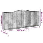 vidaXL Cesti Gabbioni ad Arco 9 pz 400x50x160/180 cm Ferro Zincato