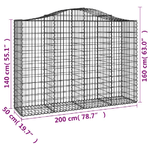 vidaXL Cesti Gabbioni ad Arco 9 pz 200x50x140/160 cm Ferro Zincato