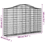 vidaXL Cesti Gabbioni ad Arco 2 pz 200x30x120/140 cm Ferro Zincato