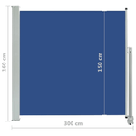 Tenda Laterale Retrattile per Patio 160x300 cm Blu