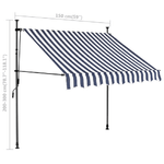 vidaXL Tenda da Sole Retrattile Manuale con LED 150 cm Blu e Bianca