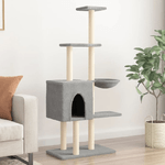 Albero per Gatti con Tiragraffi in Sisal Grigio Chiaro 145 cm