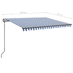 Tenda da Sole Retrattile Manuale con Pali 4x3,5 m Blu e Bianca