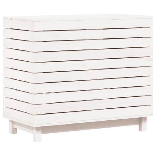 Cesto per Bucato Bianco 88,5x44x76 cm Legno Massello Pino