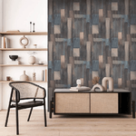 DUTCH WALLCOVERINGS Carta da Parati Wood in Blu e Marrone