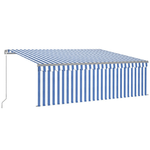 Tenda Sole Retrattile Manuale Parasole e LED 4x3 m Blu e Bianco