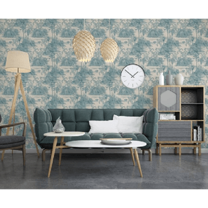 DUTCH WALLCOVERINGS Carta da Parati "Tropical" Beige e Azzurro Chiaro